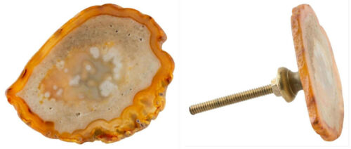 Four Anthropologie Agate + Brass Dirillo Knobs Unique Pulls Natural Stone Rustic