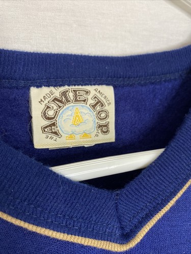 Vintage 80s Acme Top Sweatshirt Blau Rot Hellbraun V-Ausschnitt Gr. XL Made In USA - Bild 4 von 8