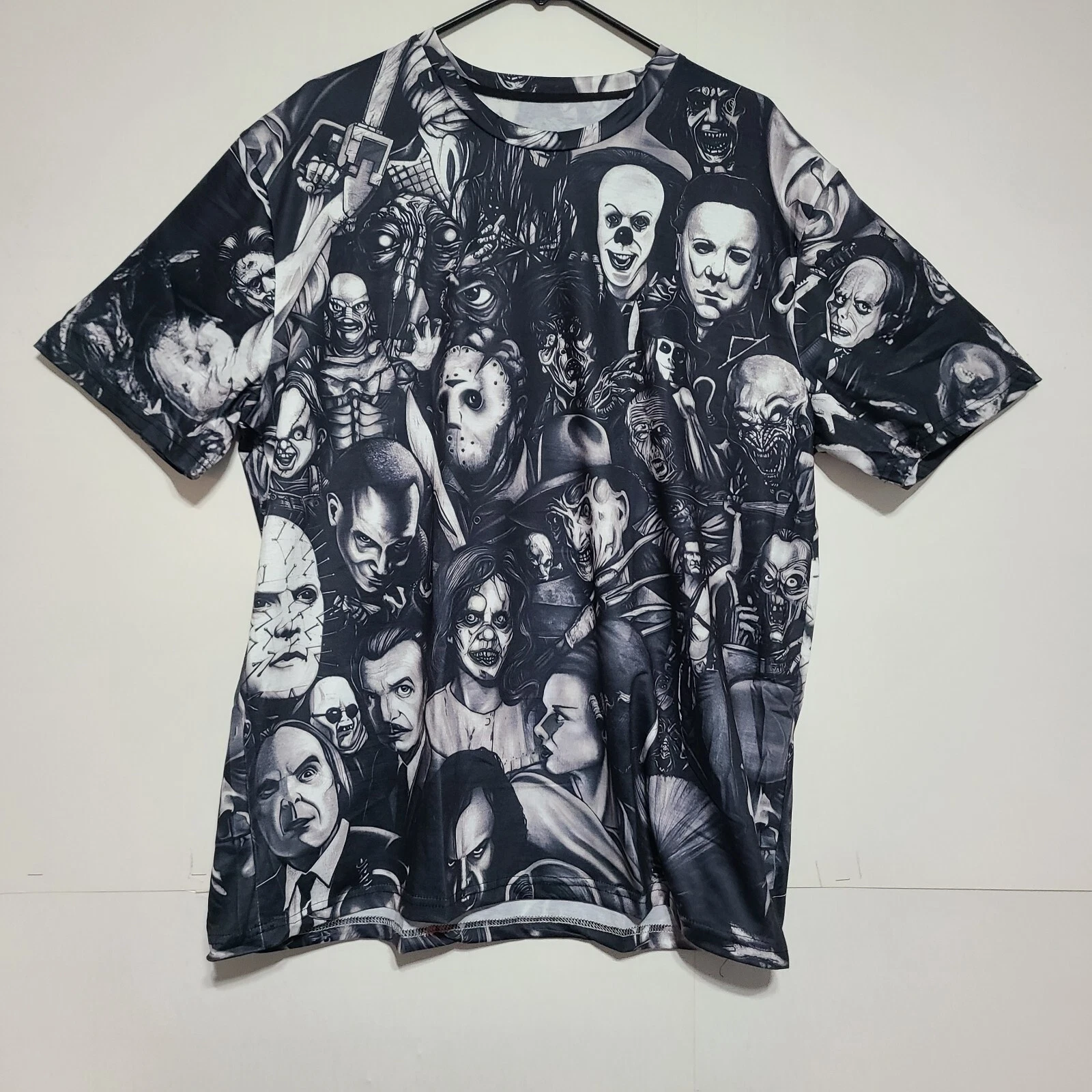 Horror Characters T-shirt Casual Street Style Stretch Round Neck Size XXL.