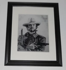 Large Framed Josey Wales Clint Eastwood Poster Pencil Art Black Frame 24" by 20"