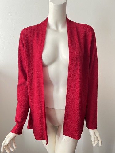 Cárdigan Eileen Fisher Rojo Frente Abierto Manga Larga Ligero Lana Tejido L - Imagen 1 de 5