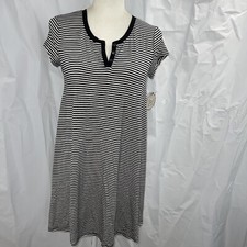 SO Sz Small Swing Shift Dress White & Black Stripe Short Dress