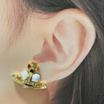 Vivienne Westwood Earrings Pierce Diamante Heart Gold White 2.5 cm