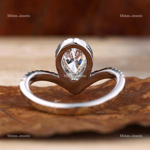 Womens day Sale 14K White Gold April Birth Pear Diamond Gemstone Boho Halo Ring - Picture 4 of 12