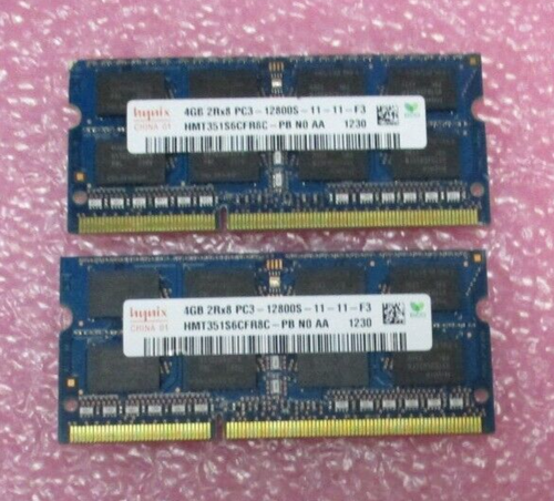 2xHYNIX (=8GB)4GB 2Rx8 PC3-12800S DDR3L LaptopMemory HMT351S6CFR8C-PB Match Set - Picture 1 of 2