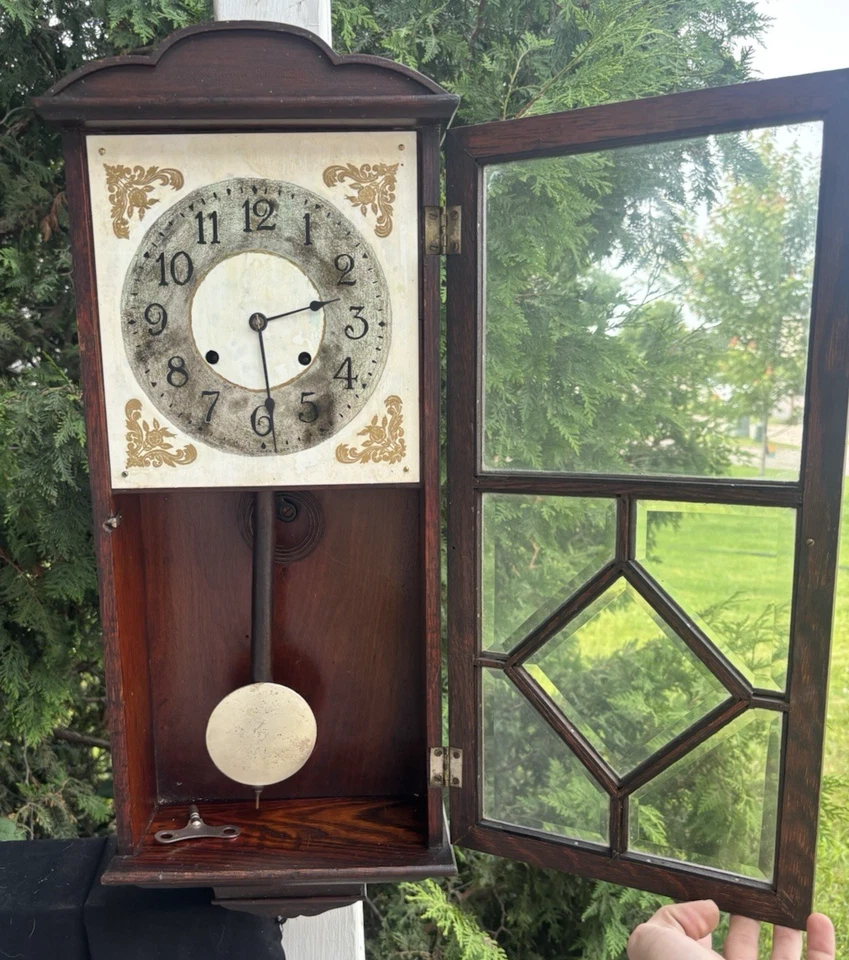 Antique 1917 New Haven MIMOSA Model Box Wall Clock - VIDEO - ALL ORIGINAL - Image 2 of 4