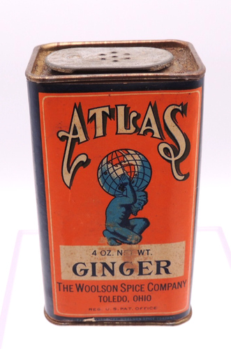 Vintage Atlas Ginger Spice Tin 4oz Woolson Spice Co Toledo OH Advertising - Picture 5 of 15
