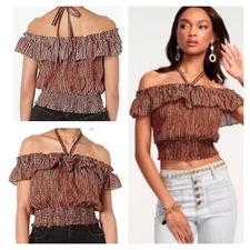 Ramy Brook Women's Striped Vance off the shoulder halter Sz S NWT 275 Multi