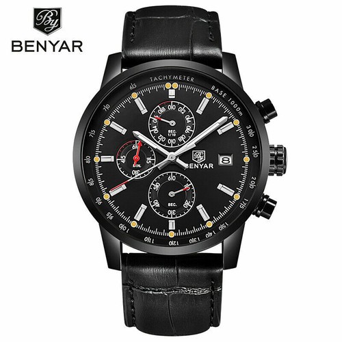 BENYAR Cronógrafo Banda de Cuero Hombres Negocios Cuarzo Reloj de Pulsera Regalo - Imagen 14 de 15