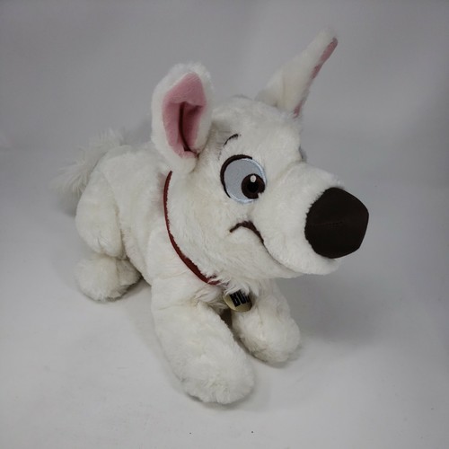 BOLT Disney Store Plush Stuffed Toy Dog Lying Down Collar White 14" Collectible