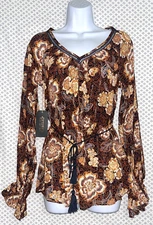 SHYANNE Boot Barn Long Sleeve Metallic Floral Blouse Size XS New w/Tags