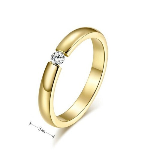 Damen Edelstahl Ring Solitär Cubic Zirkonia AAA Verlobung IP Gelb Gold Silber - Picture 3 of 3