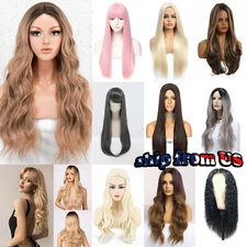 Full Wig Long Curly Straight Synthetic Hair Blonde Wigs Ombre Cosplay Party