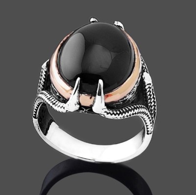 Ritter Ring Herren Damen 925 Sterling Silber besetzt Onyx Krallen Drache Wikinger