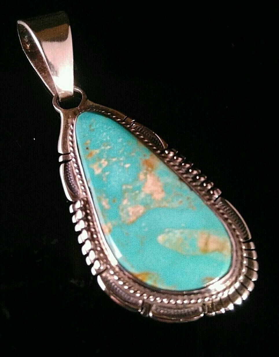 Native American Navajo Kingman Turquoise & Sterling Silver Signed ...