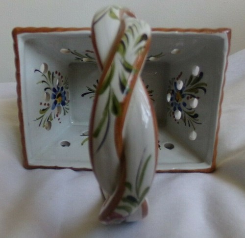 Hand Painted RCCL Ceramic Basket with Braided Handle Made in Portugal, Signed - Picture 2 of 7