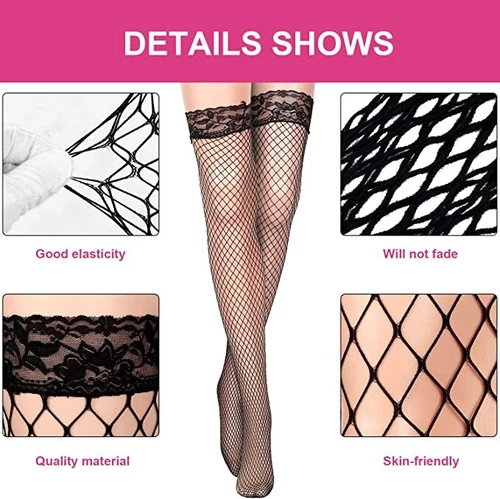 4Pair Black Women Stockings Lace Mesh High Thigh Fishnet Sexy Long Pantyhose HOT - Picture 17 of 22