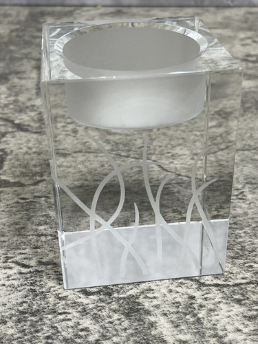 Oleg Cassini Crystal Tea Light Candle Votive Holder Cube Glass Etched - Picture 2 of 9
