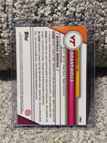 2023 Bowman University Chrome - #194 Grant Wells (RC) - Foto 2 di 2