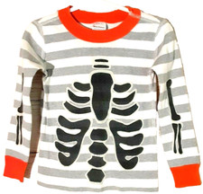 Hanna Andersson Halloween 4y PJ top "Skeleton" gray/white stripe