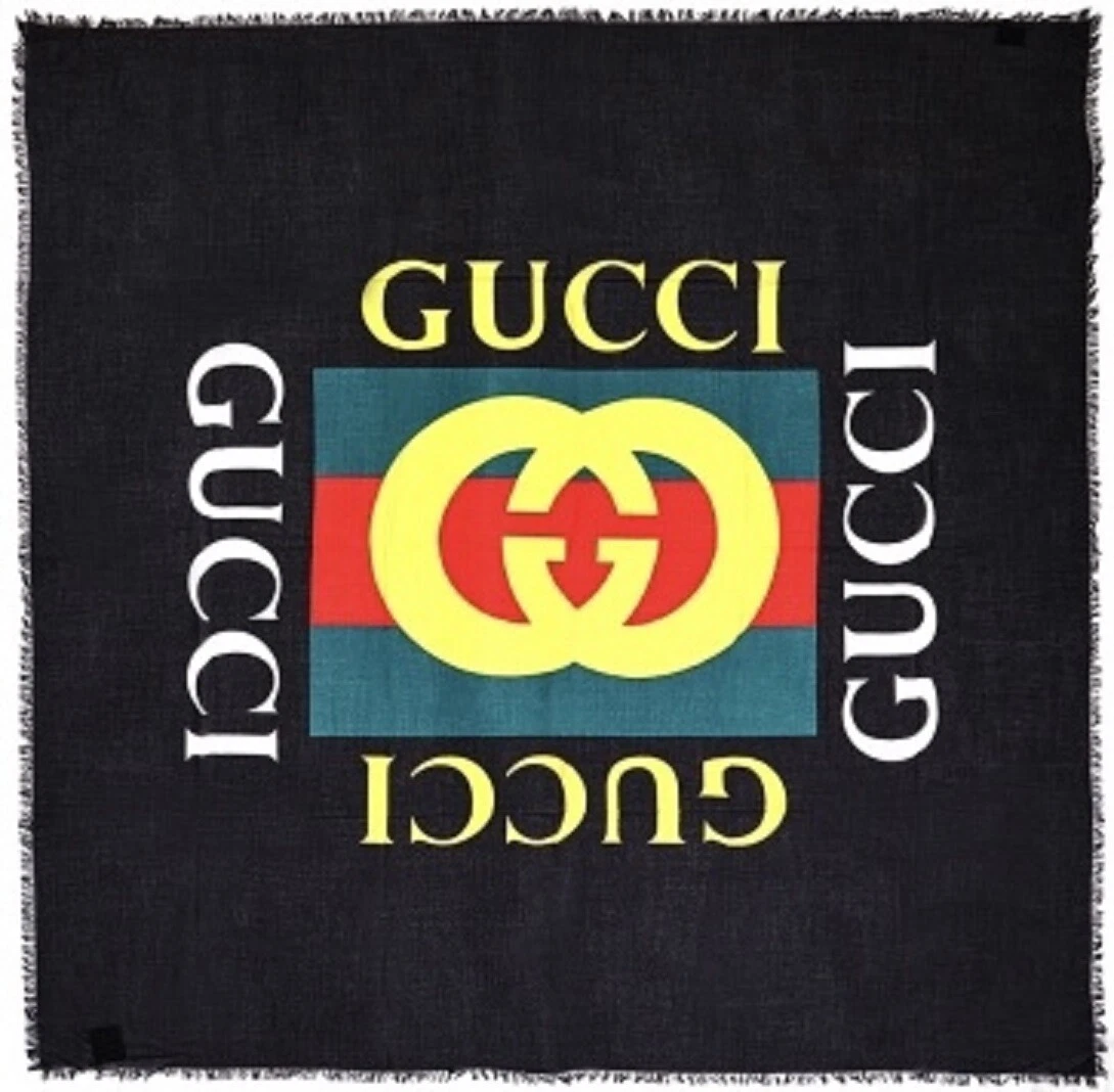 Grand châle écharpe en soie modale noire Gucci avec verrouillage logo G 528953 1000