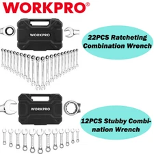 WORKPRO 22PIECE Ratcheting/12PIECE Stubby Combination Wrench Set w/Organizer Box