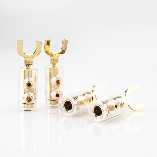 4pcs Gold Plated Screw Lock Spade Plug HIFI Audio Speaker Cable Fork Connector - Picture 8 of 12
