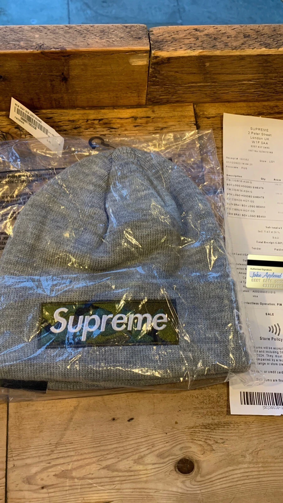 ✅Supreme New Era Box logo Beanie FW23 Heather gris camouflage bogo   Neuf   À la main
