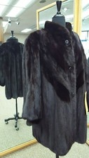 Natural Ranch Letout Female Mink Fur 36" Swing Coat With Chevron Design- Size 18