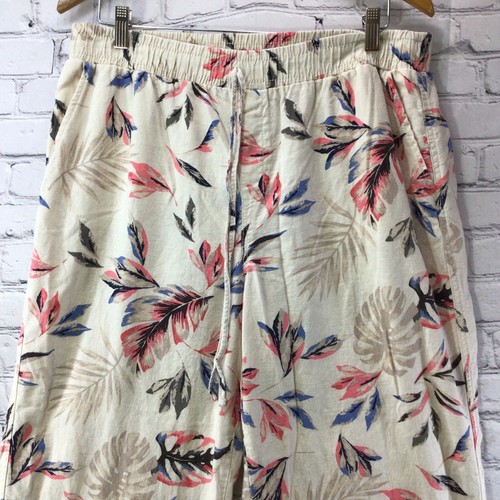 Briggs Womens Lounge Pants XL Linen Blend Floral Print Hippie Boho - Picture 2 of 9