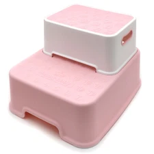 Pink Double Up 2 Step Stool Anti-Slip Sturdy for Toddler Kids Bathroom Potty