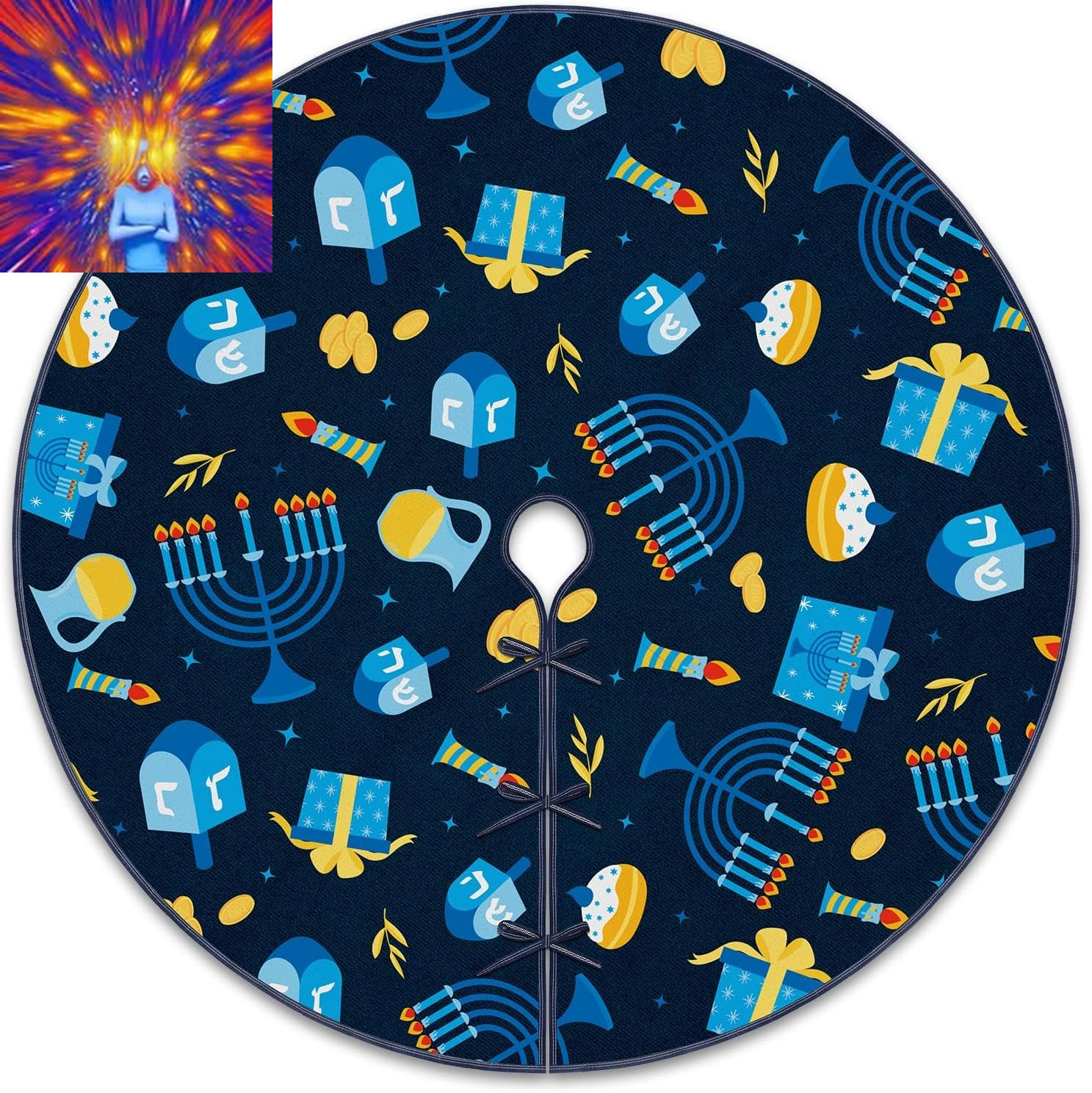 Hanukkah Tree Skirt 48 Inches Chanukah Tree Mat Holiday Indoor Decor Menorah Dre
