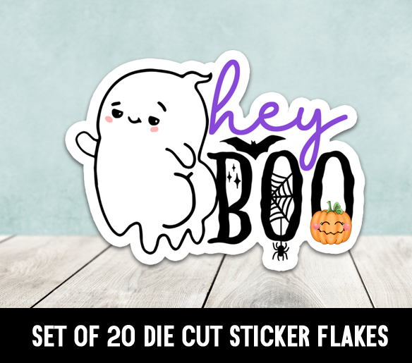 Hey Boo Ghost Halloween Die Cut Stickers - Set of 20