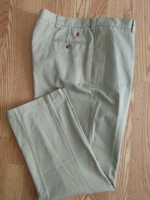 TOMMY HILFIGER KHAKI PANTS MEN'S 39 X 30 FLAT FRONT 100% COTTON GOLF CASUAL | eBay