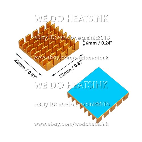 22 x 22 x 6 mm refroidisseur de dissipateur thermique argent/or aluminium zigzag avec coussin thermique - Photo 9/11