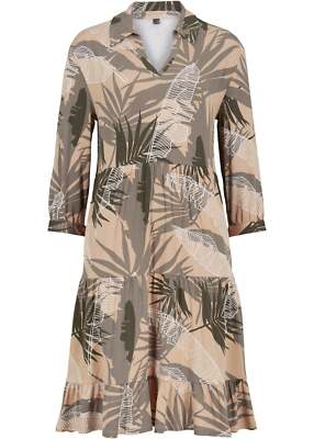 Tunika-Kleid Gr 40/42 Mandelbeige Dunkeloliv Freizeitkleid Mini Jerseykleid Neu*
