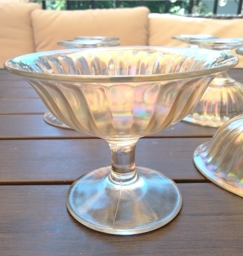 Vtg Iridescent Crystal Sherbet Dessert Glasses, Set of 6, Ribbed, STUNNING! - Picture 7 of 7