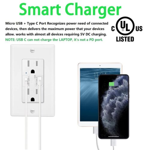 4.2 Amp Type C USB Electrical Outlet Tamper Resistant Wall Charger Receptacle ×4 - Picture 8 of 12