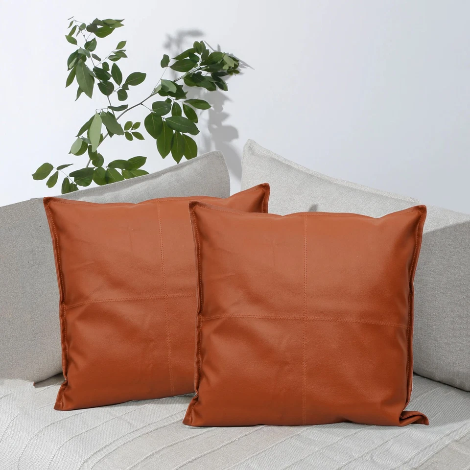 Capa de travesseiro de couro sintético macia capa de almofada - Marrom - Imagem 3 de 4