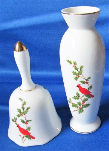CARDINALS ON PORCELAIN BUD VASE & BELL BIRDS LEFTON 1984 04544 - Picture 3 of 9