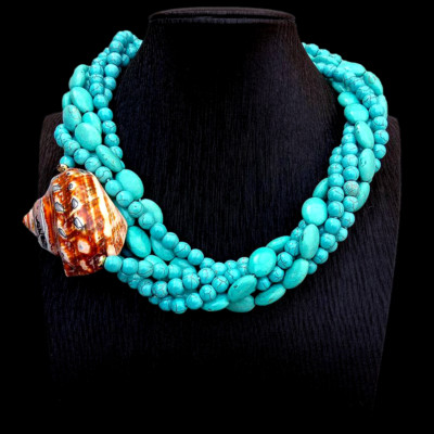 6 Strands Turquoise Natural Sea Turbo Snail Necklace Fashion vacation Jewelry