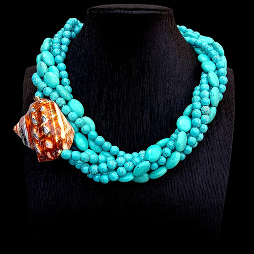 6 Strands Turquoise Natural Sea Turbo Snail Necklace Fashion vacation Jewelry