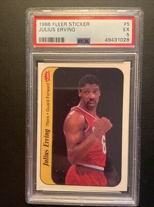 1986 Fleer Sticker #5 Julius Erving PSA 5 EX Philly 76ers HOF