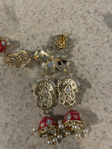 Mondtruck traditionelle indische goldene Chandbali/Bali Jhumka Ohrringe (Rani rosa) - Bild 5 von 5