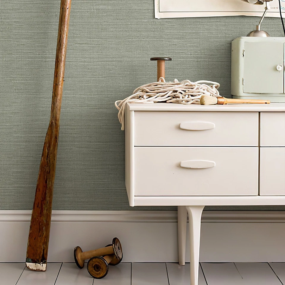 Grasscloth Peel and Stick Wallpaper Neutral Green Textured Grassweave Wallpaper - Image 4 of 4