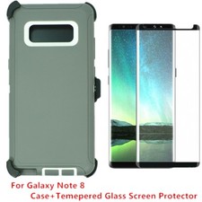 For Samsung Galaxy Note 8 Defender Case Cover W/Tempered Screen Clip GY WT