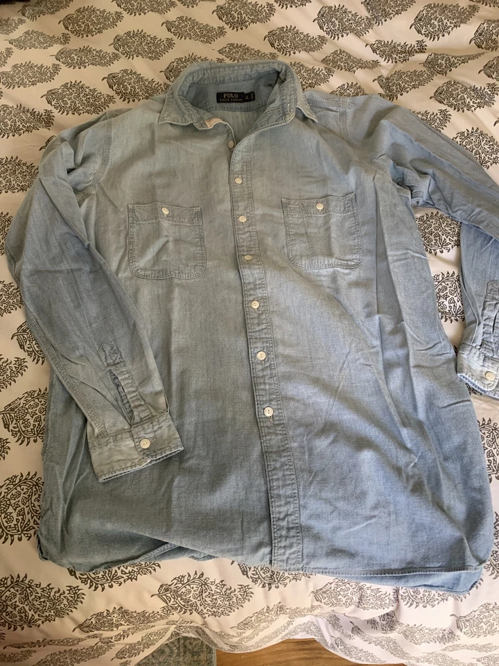 Рубашка мужская Polo Ralph Lauren Chambray джинсовая на пуговицах синяя яхт-клуб с флагом RLYC - Изображение 4 из 4