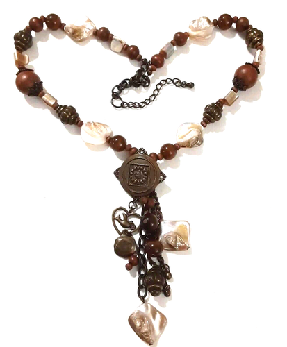 Mop Shell Wood Bead Tassel Necklace