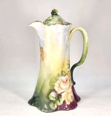 Antique Rosenthal R.C. Versailles Handpainted Porcelain Chocolate Pot W/Lid 10''H