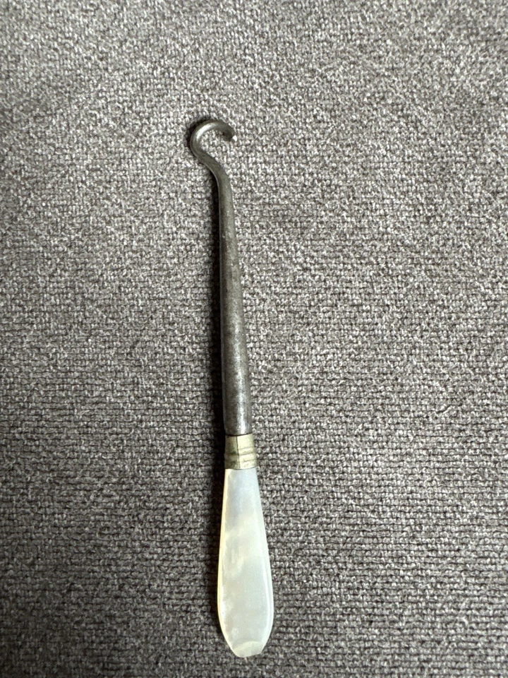 Antique Button Hook with Mother of Pearl Handle Victorian Era Shoe Fastener Tool - Image 3 of 4